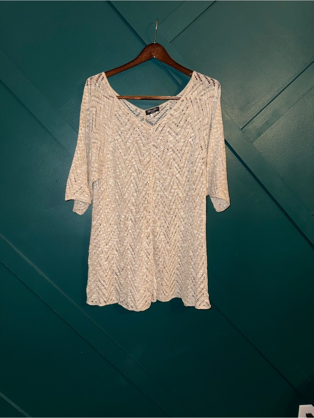 Brittany Black Cream Open-Weave V-Neck Tunic